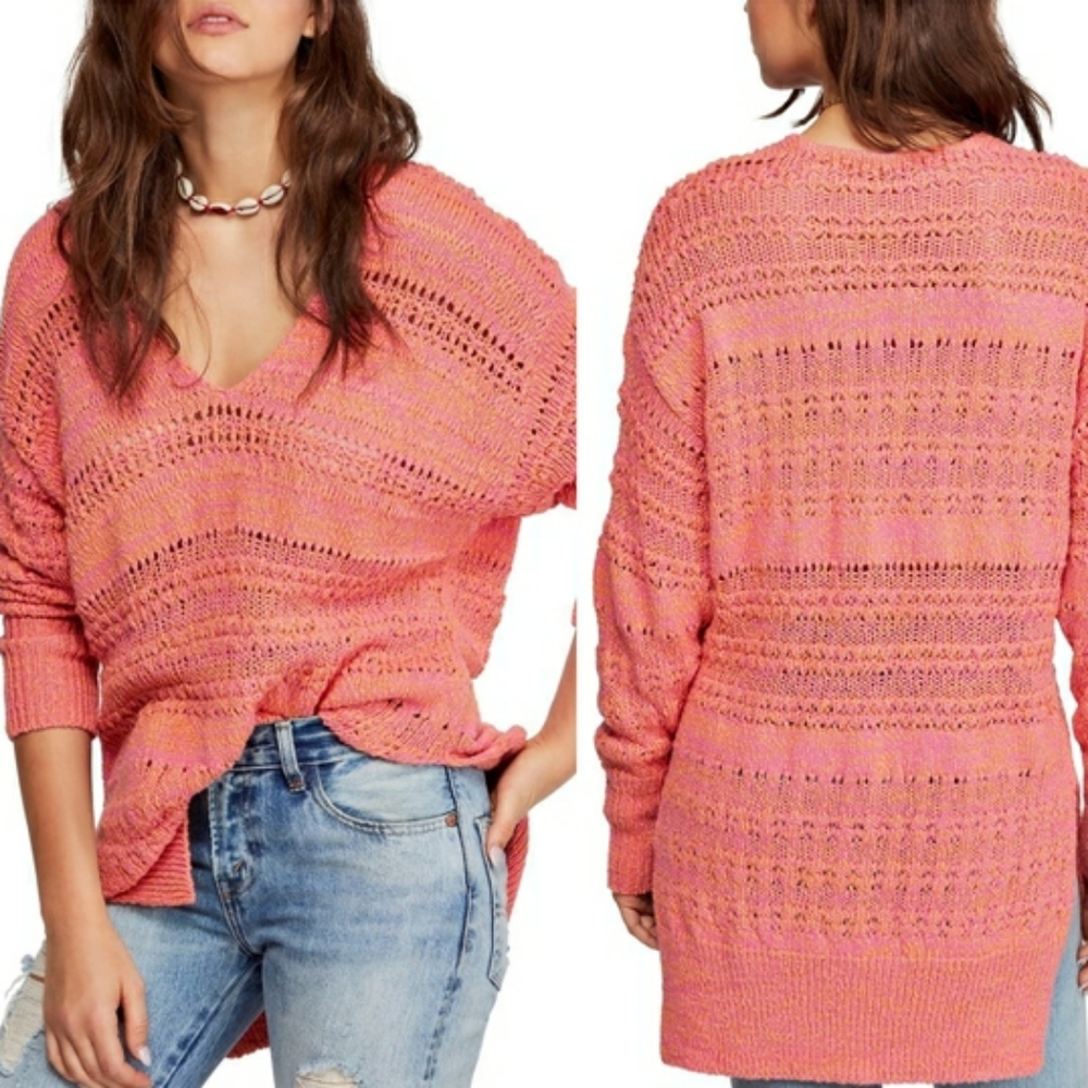 NWOT Free People Hot Tropics V-Neck Sweater